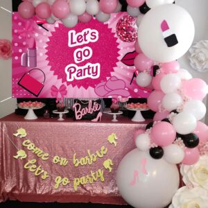 Hot Pink Let's Go Party Banner Princess Themed Banner Photo Frame Photography Background Girls Women Birthday Bachelorette Party Banner Decorations Photo Props Party Favor