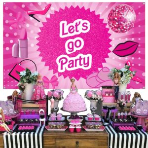 Hot Pink Let's Go Party Banner Princess Themed Banner Photo Frame Photography Background Girls Women Birthday Bachelorette Party Banner Decorations Photo Props Party Favor