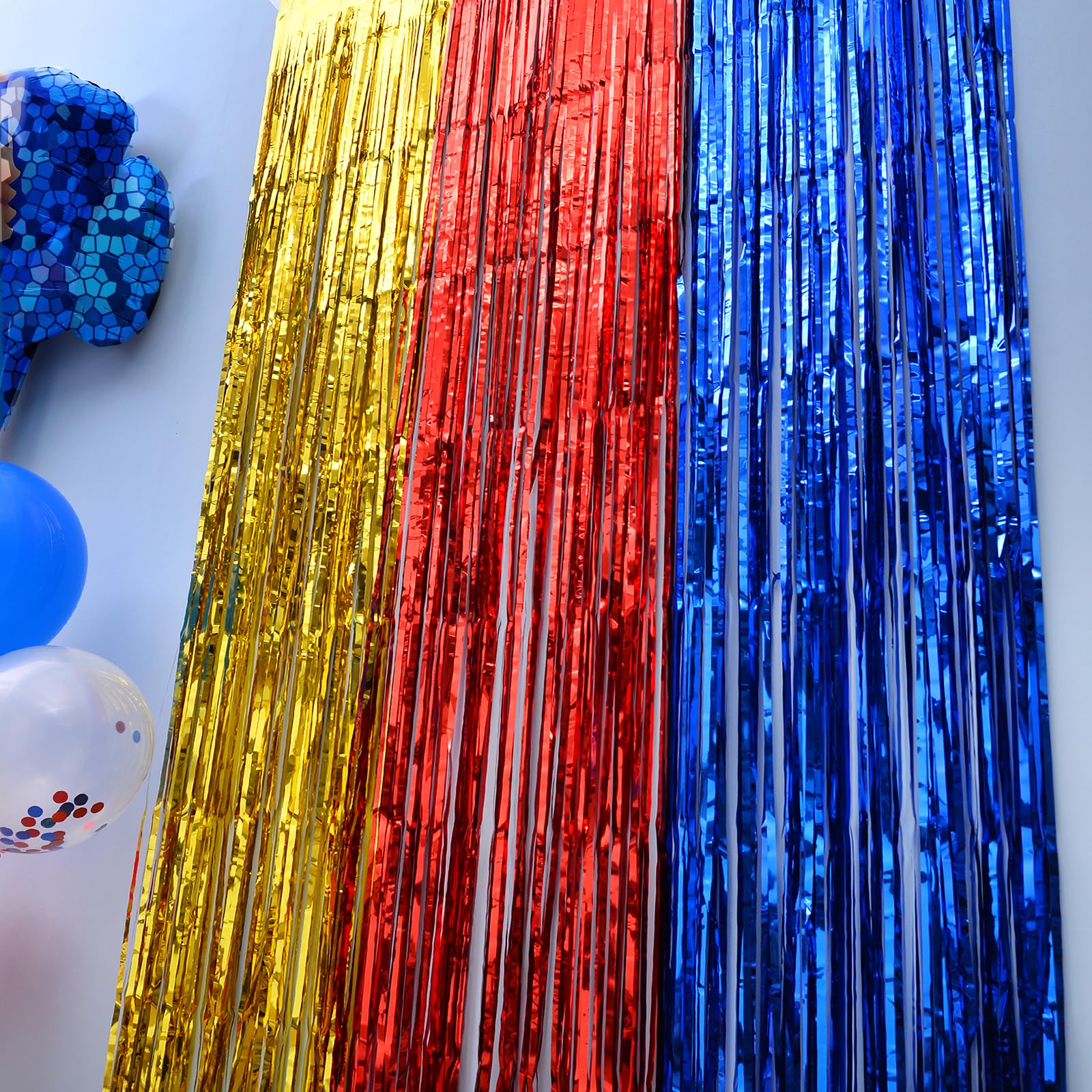 LOLStar Paw Birthday Decorations,2 Pack Gold Red and Blue Birthday Party Supplies 3.3 x 6.6ft Tinsel Foil Fringe Curtains Photo Booth Props Backdrop Streamers, House Doorway Room Decor for Kids