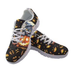 jeiento lightweight halloween shoes for women girls cute cowboy cat running shoes pumpkin outdoor breathable mesh running walking sneaker for teenager size us 8.5