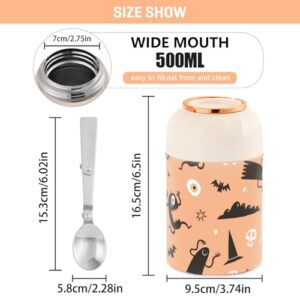 Halloween Characters Kids Womens Lunch Insulated Jar with Spoon 17oz/500ml Thermal Food Jar Stainless Steel Vacuum Leakproof Insulated Jar for Insulated Hot Food