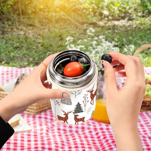 JUNZAN Christmas Spruces Deer Kids Womens Insulated Food Jar Containers with Spoon 17oz/500ml Containers With Lids Stainless Steel Vacuum Leak Proof Lunch Container for Keep Food Hot