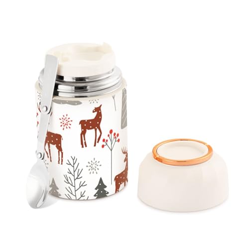 JUNZAN Christmas Spruces Deer Kids Womens Insulated Food Jar Containers with Spoon 17oz/500ml Containers With Lids Stainless Steel Vacuum Leak Proof Lunch Container for Keep Food Hot