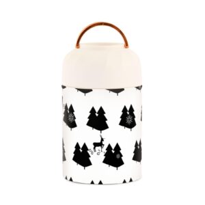 junzan black christmas tree deer kids womens insulated food jar containers with spoon 17oz/500ml containers to keep food hot stainless steel vacuum food warmer thermo container for hot/cold food