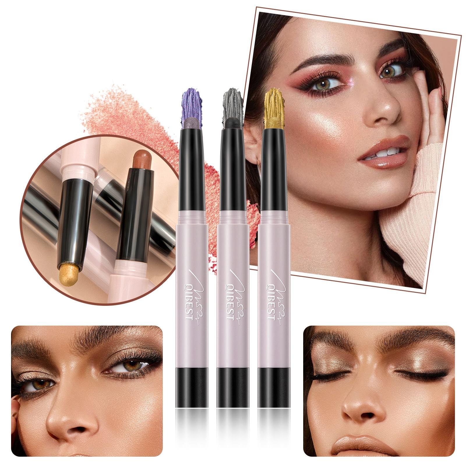 SWEETSHION Pearl Highligh Eye Shadow Stick Easy To Color Glitter Eye Shadow Pencil, Lasting Sweat Proof Brightening Eye Makeup, 1PC Lazy Eye Shadow Stick