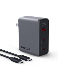 amegat 140w usb c charger, pd3.1 pps 3-port fast gan iii laptop wall charger, foldable plug power adapter for macbook pro 16'', dell xps, ipad pro, iphone 15 pro, galaxy, chromebook(with 240w cable)