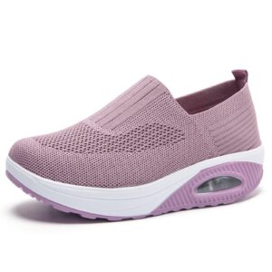 myallfeet women's slip-on air-cushion heightening thick-soled sports and casual shoes mesh stretch thick soled sneakers casual body shaping rocker shoes (pink,7)