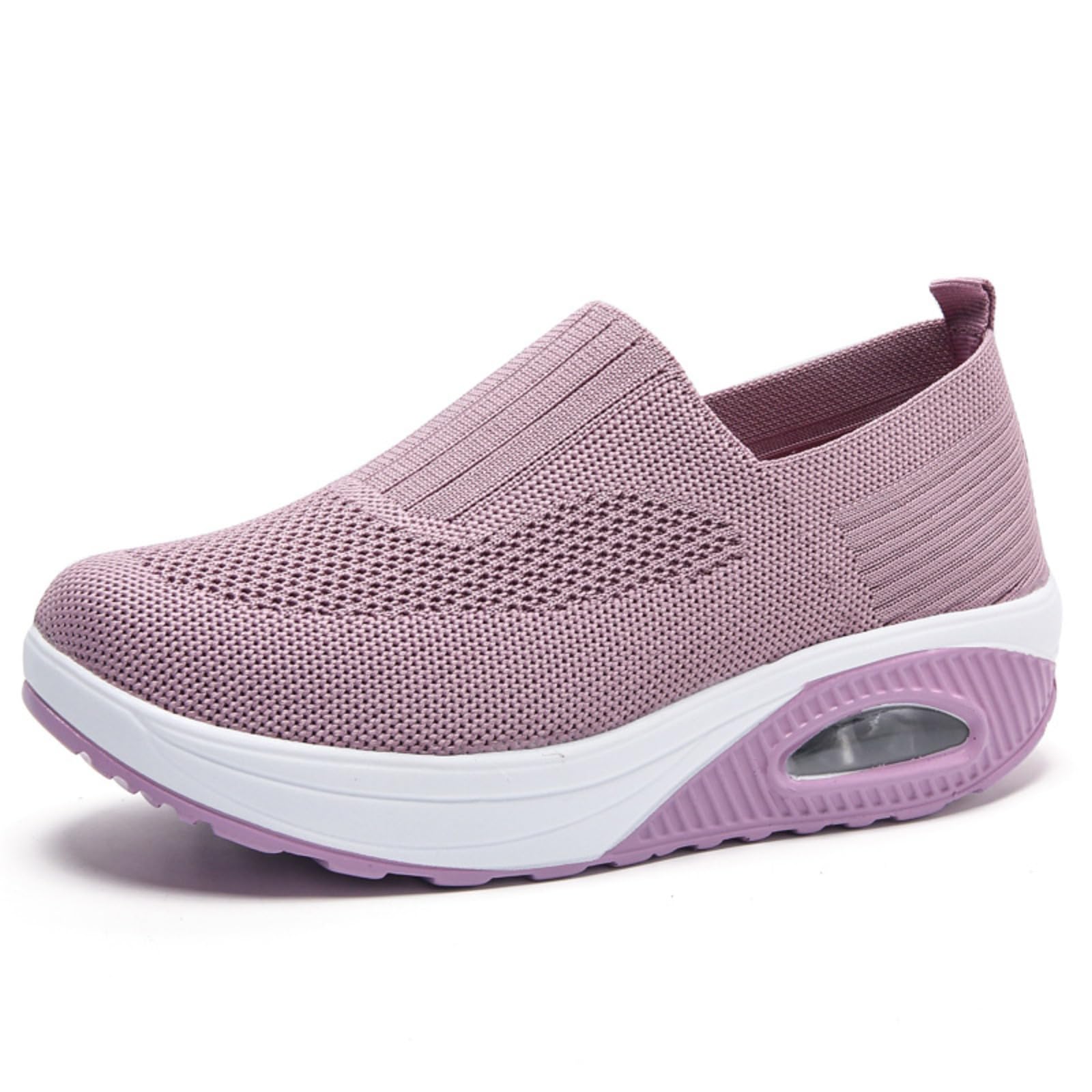 Myallfeet Women's Slip-on Air-Cushion Heightening Thick-Soled Sports and Casual Shoes Mesh Stretch Thick Soled Sneakers Casual Body Shaping Rocker Shoes (Pink,7)