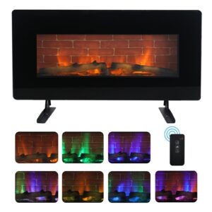 yusing 36 inch freestanding electric fireplace, wall mounted and freestanding fireplace heater, 7 flame colors, adjustable temperature and timer, 1500w control by touch panel & remote