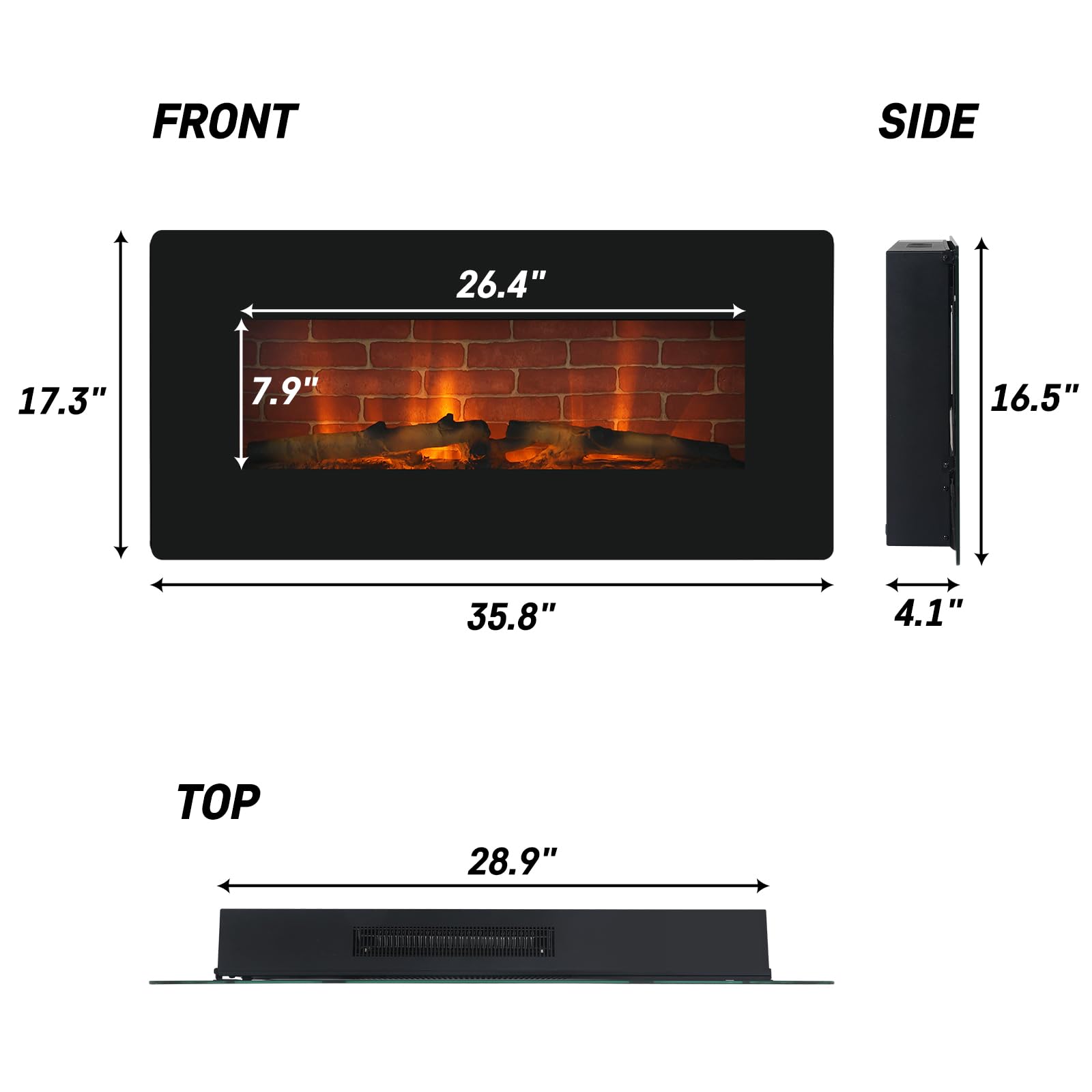 YUSING 36 inch Freestanding Electric Fireplace, Wall Mounted and Freestanding Fireplace Heater, 7 Flame Colors, Adjustable Temperature and Timer, 1500W Control by Touch Panel & Remote