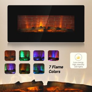 YUSING 36 inch Freestanding Electric Fireplace, Wall Mounted and Freestanding Fireplace Heater, 7 Flame Colors, Adjustable Temperature and Timer, 1500W Control by Touch Panel & Remote