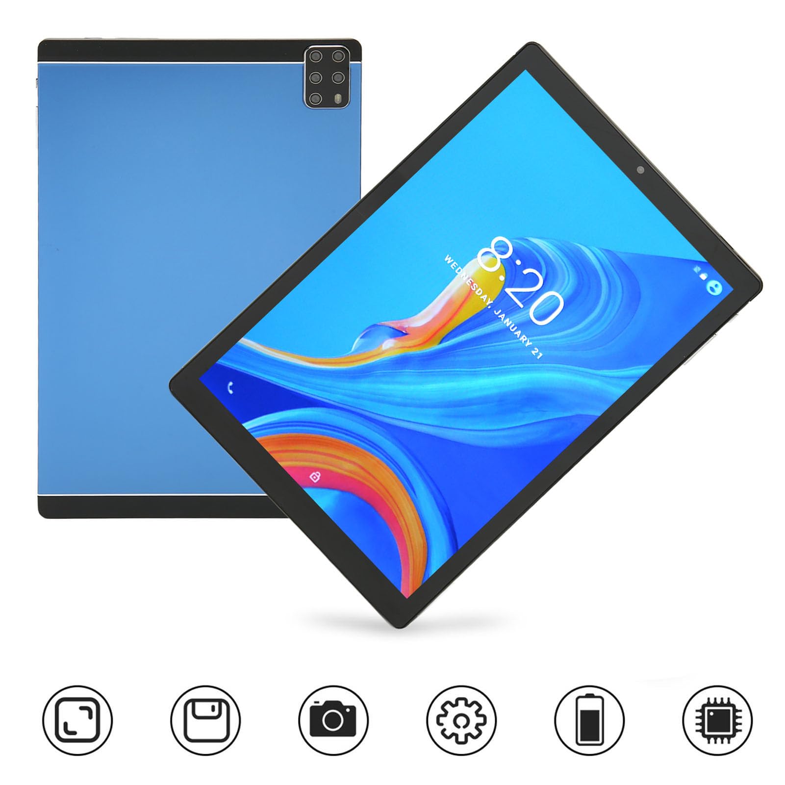 10.1 Inch Tablet for Android 12, 2 in 1 Tablet with Earphones Keyboard Mouse, 5G WiFi 6GB RAM, 128GB ROM, 20+50MP Dual Camera, High Performance Deca Core CPU (US Plug)