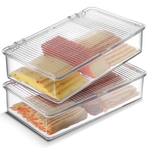 tafura bacon container for refrigerator (2 pack) bacon storage container | cheese & deli storage container | bacon keeper | cold cuts meat saver | cheese holder, bpa free