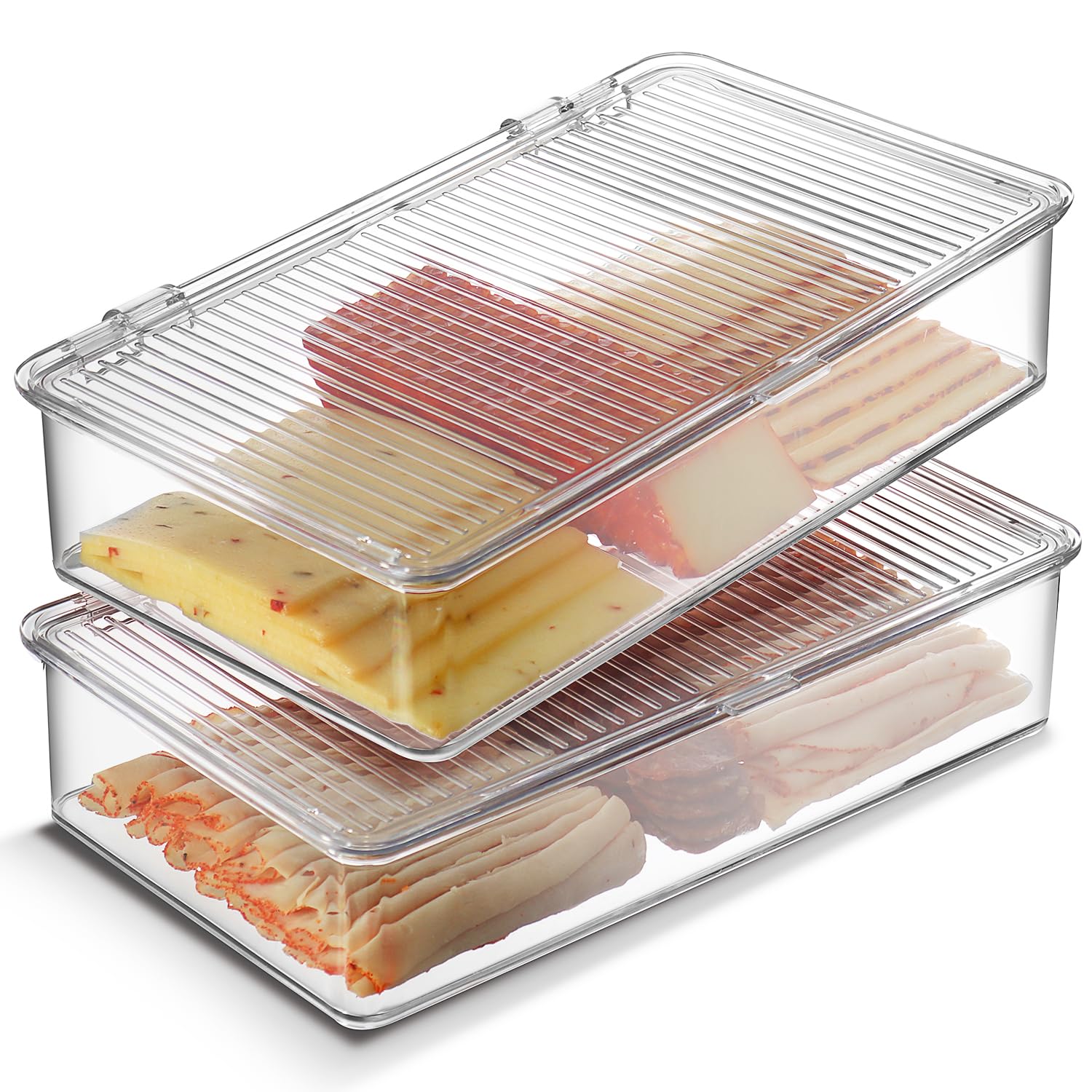 Tafura Bacon Container For Refrigerator (2 Pack) Bacon Storage Container | Cheese & Deli Storage Container | Bacon Keeper | Cold Cuts Meat Saver | Cheese Holder, BPA Free