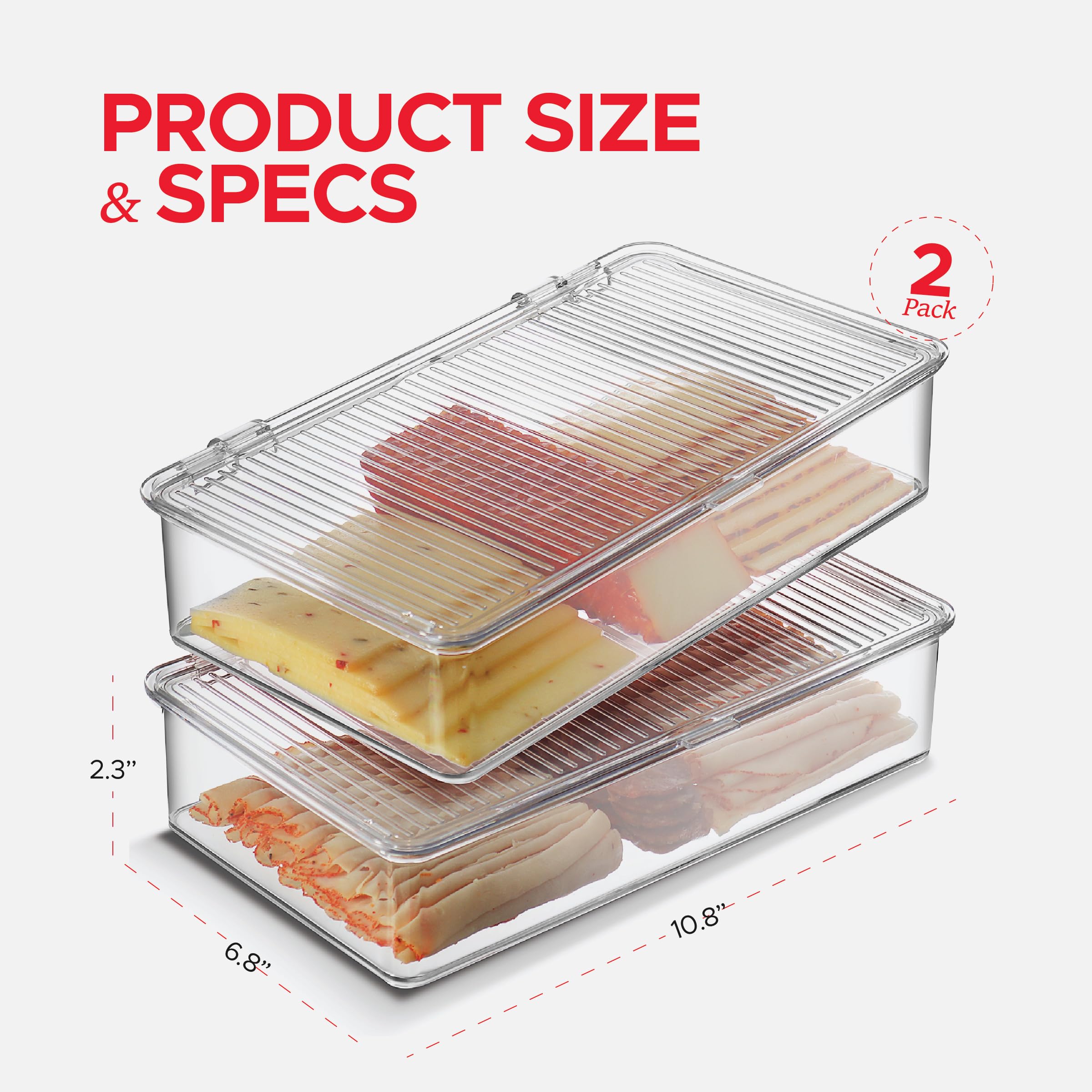 Tafura Bacon Container For Refrigerator (2 Pack) Bacon Storage Container | Cheese & Deli Storage Container | Bacon Keeper | Cold Cuts Meat Saver | Cheese Holder, BPA Free