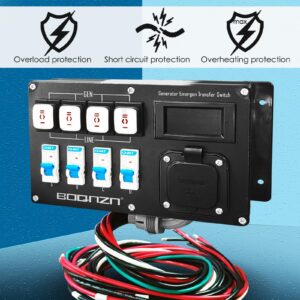 15 Amp 120V Generator Transfer Switch Kit, Prewired 4-Circuit Generator Temporary Emergency Power Supply Kit, IP67 Waterproof for Indoor/Outdoor Use