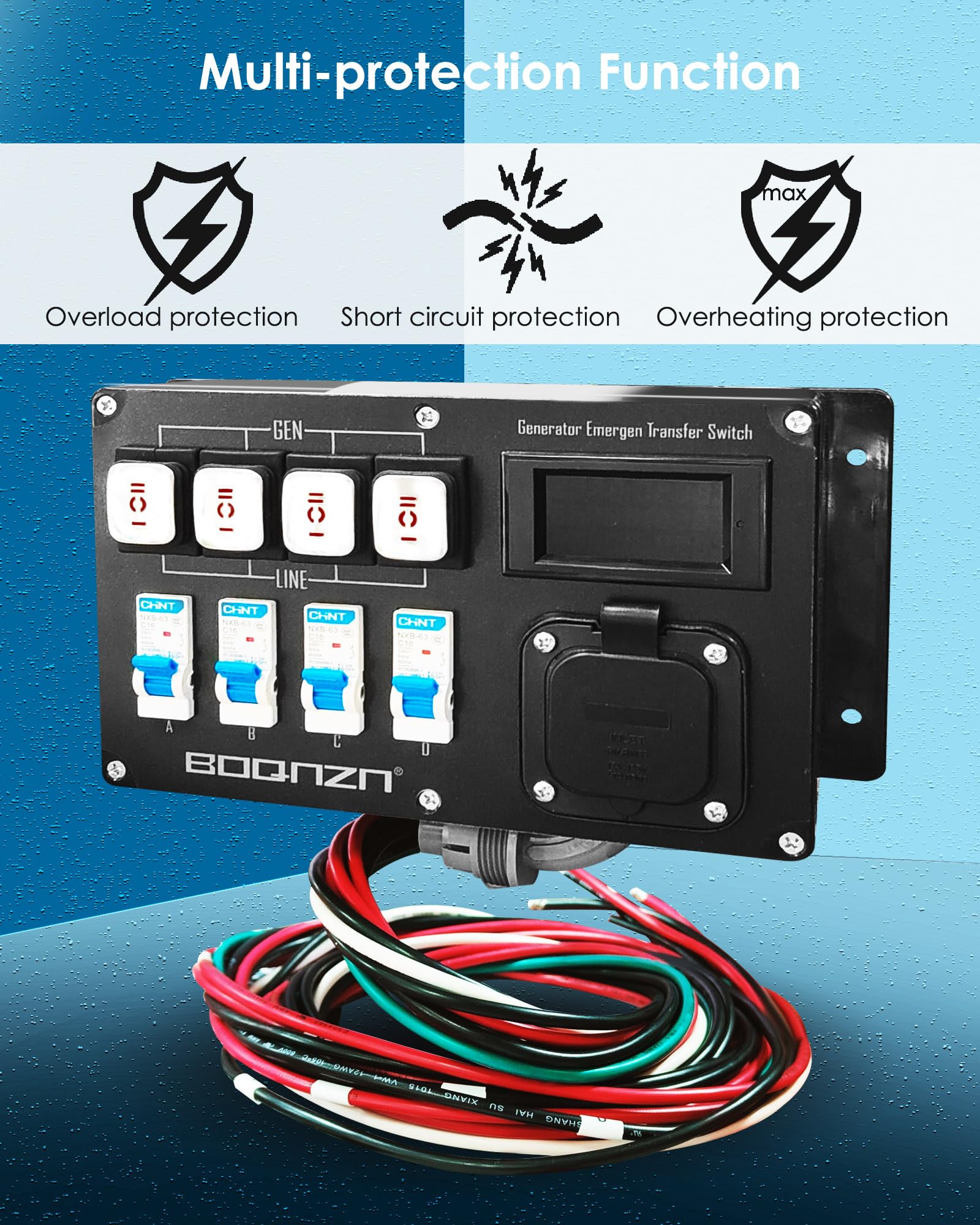 15 Amp 120V Generator Transfer Switch Kit, Prewired 4-Circuit Generator Temporary Emergency Power Supply Kit, IP67 Waterproof for Indoor/Outdoor Use