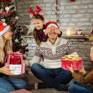 JOYCUBE Cookie Tins with Lids, 3 Pack Christmas Cookie Tins with 16.5ft Gift Ribbon, Festive Cookie Cake Containers Tins for Gift Giving & Holiday Treats, Round Metal Nesting Containers