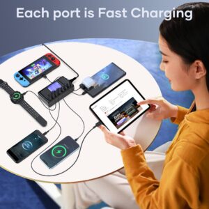 152W USB Charging Station, 8-Port Desktop USB C Charger Station, 20W 4xUSB-C Charger & 18W 4xUSB-A Multiple USB Charging Hub Compatible with iPhone 15/14/13 Pro/Max, iPad, Samsung Galaxy Note S23