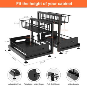 2 Pack Under Sink Organizers and Storage,Pull Out Cabinet Organizer,2-Tier Sliding Out Kitchen Basket Sink Shelf Cabinet Organizers Adjustable L Shape Counter Organizers for Bathroom Kitchen (Black)