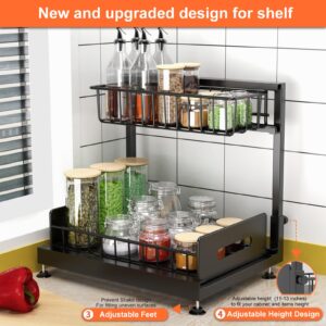 2 Pack Under Sink Organizers and Storage,Pull Out Cabinet Organizer,2-Tier Sliding Out Kitchen Basket Sink Shelf Cabinet Organizers Adjustable L Shape Counter Organizers for Bathroom Kitchen (Black)