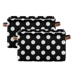 black white polka dots storage basket bins foldable toy baskets organization with handles laundry hamper for home boys girls office closet shelf nursery baskets,2 pcs