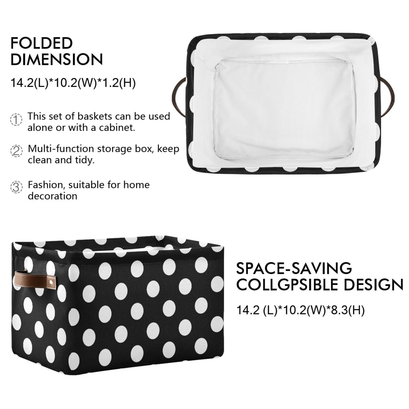 Black White Polka Dots Storage Basket Bins Foldable Toy Baskets Organization with Handles Laundry Hamper for Home Boys Girls Office Closet Shelf Nursery Baskets,2 pcs