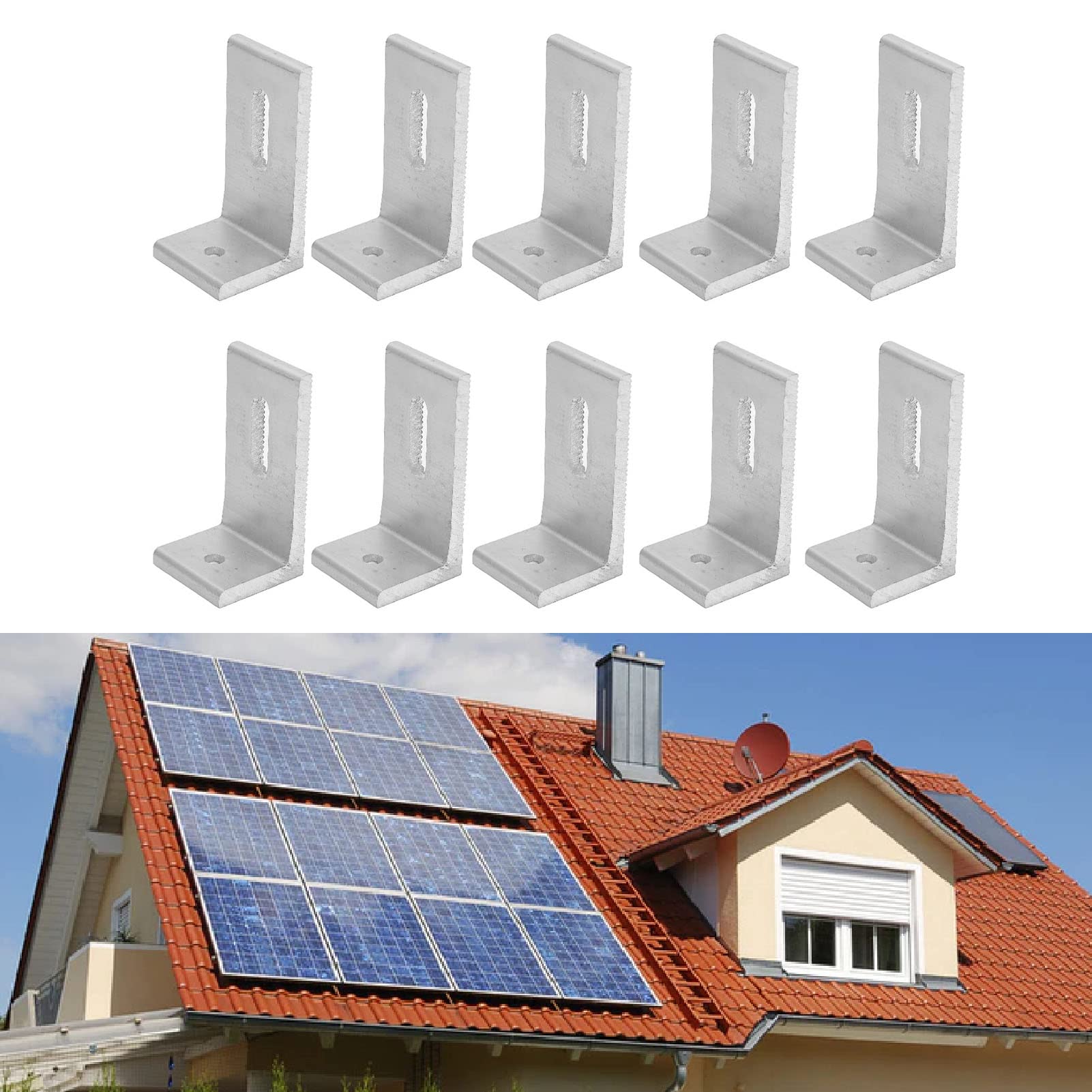 10Pcs Solar Mount L Foot Aluminum Alloy Panel Bracket, Windproof Waterproof Shockproof Glossy Finish, for Roof PV System