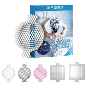 INVIHUG,25 Pack, Disposable Shower Drain Hair Catcher Mesh Stickers,Disposable Hair Drain Catcher. (White)