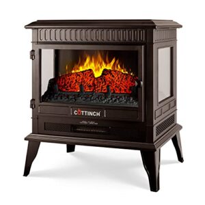 25 inch electric fireplace heater portable for indoor, living room, large room, logs with lights, 3d flame effects, adjustable brightness, timer, remote control,1400w brown