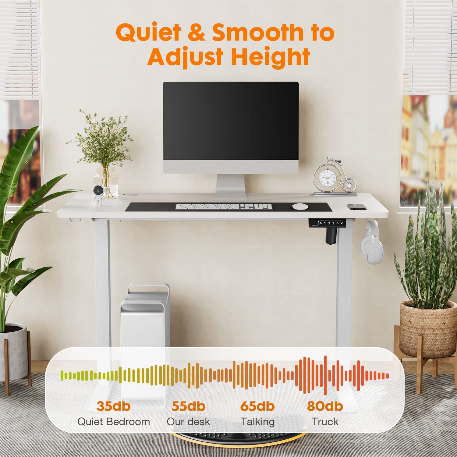 Sweetcrispy Standing Desk Adjustable Height, 48inch Electric Sit Stand up Desk for Home Office, Modern Rising Work Table for Computer Laptop, Lift Gaming Desk Sturdy Ergonomic Workstation, White