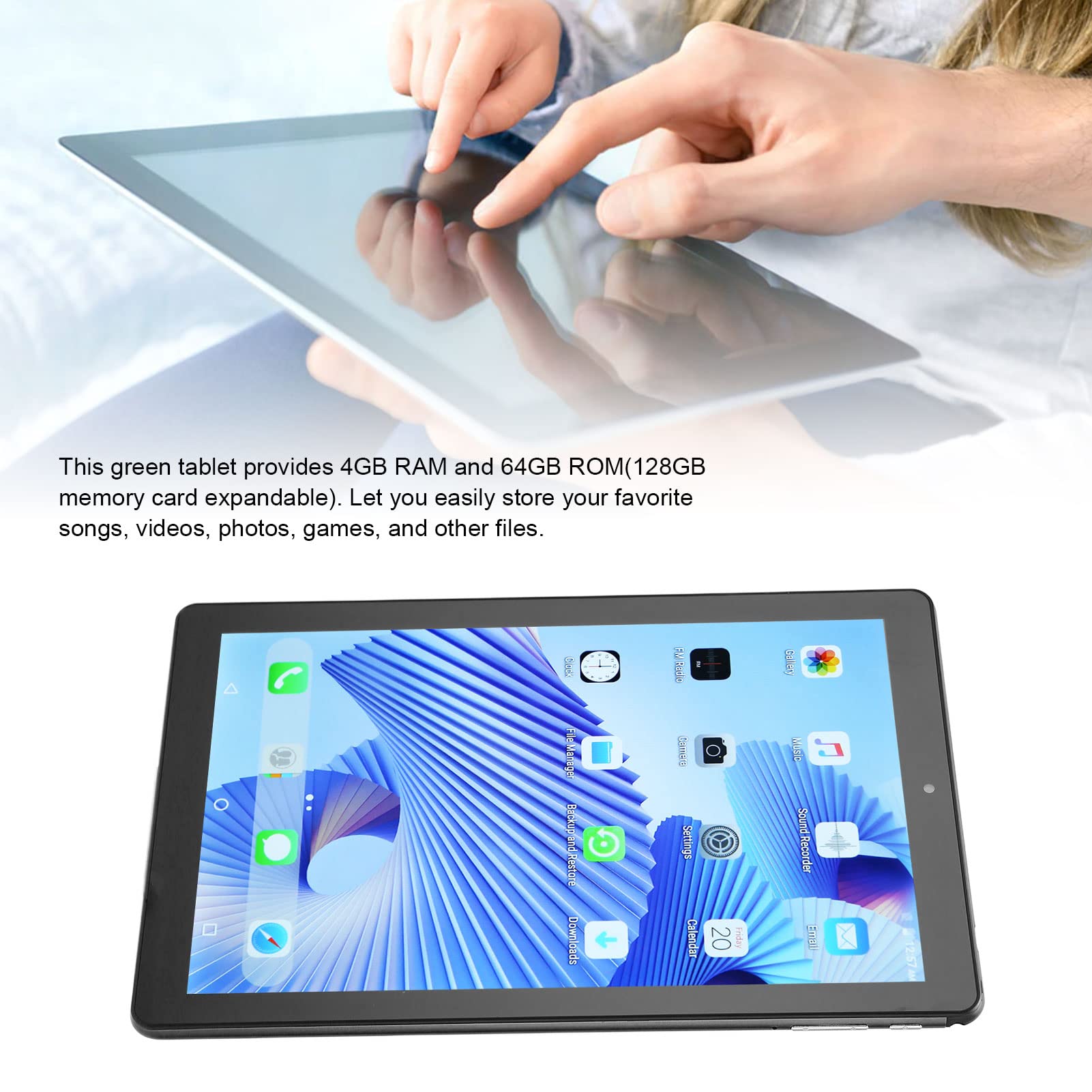 10.1 Inch Tablet, 100-240V Tablet PC 4GB RAM 64GB ROM 1920x1200 HD 5G WiFi for Android 10 for Study (US Plug)