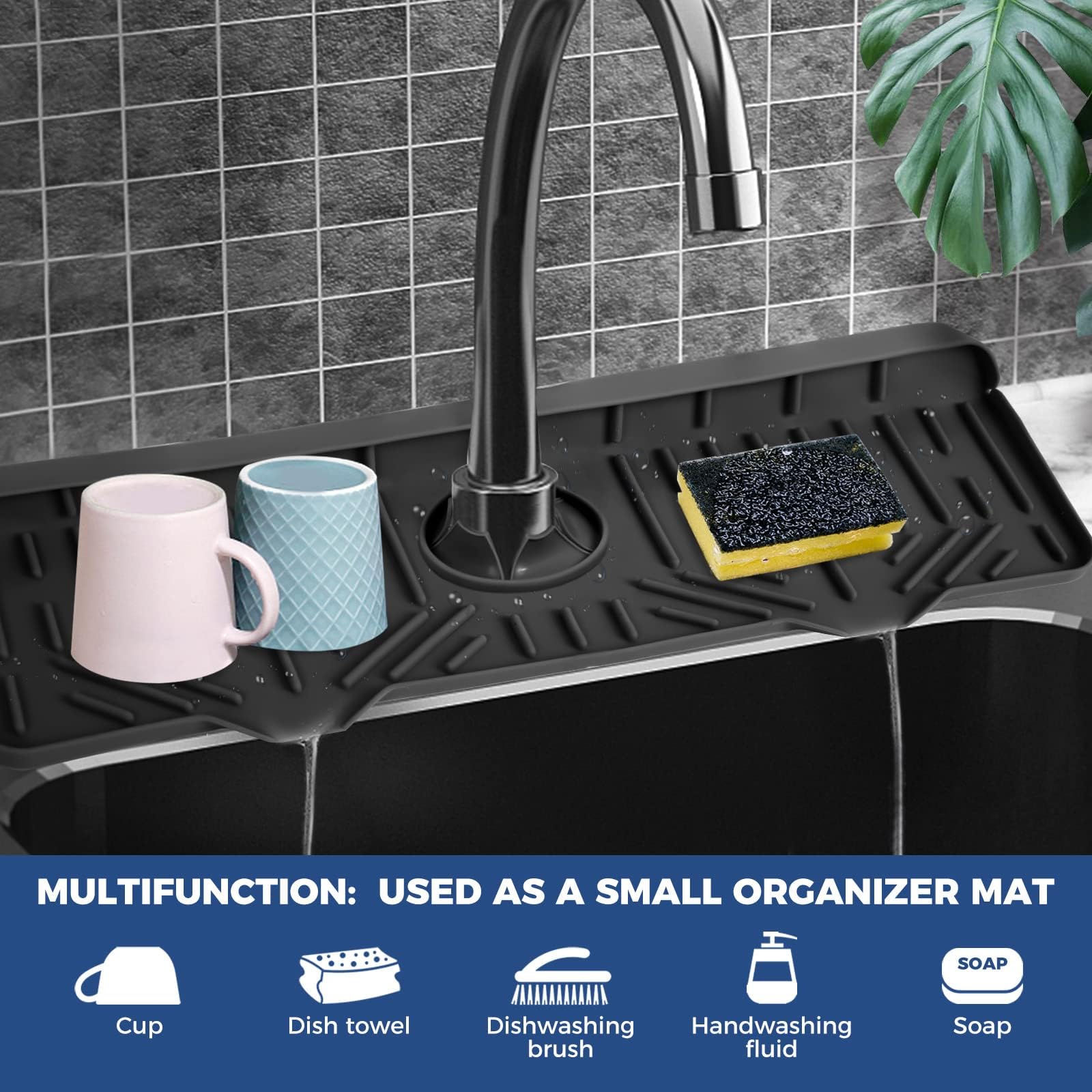 Silicone Sink Faucet Drying Mat Kitchen Sink Faucet Splash Guard Faucet Handle Drip Catcher Tray, Dish Sponge Holder Kitchen Sink Accessories Sink Protector Home Kitchen Organization Gadgets Organizer