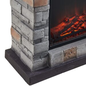 Edwin's Choice Electric Fireplace with Mantel, 28”W Faux-Stone Fireplace Mantel，Freestanding Fireplace, Realistic Flame Effect and 3D Log, Room Heater 28”Wx11”Dx31”H Gray