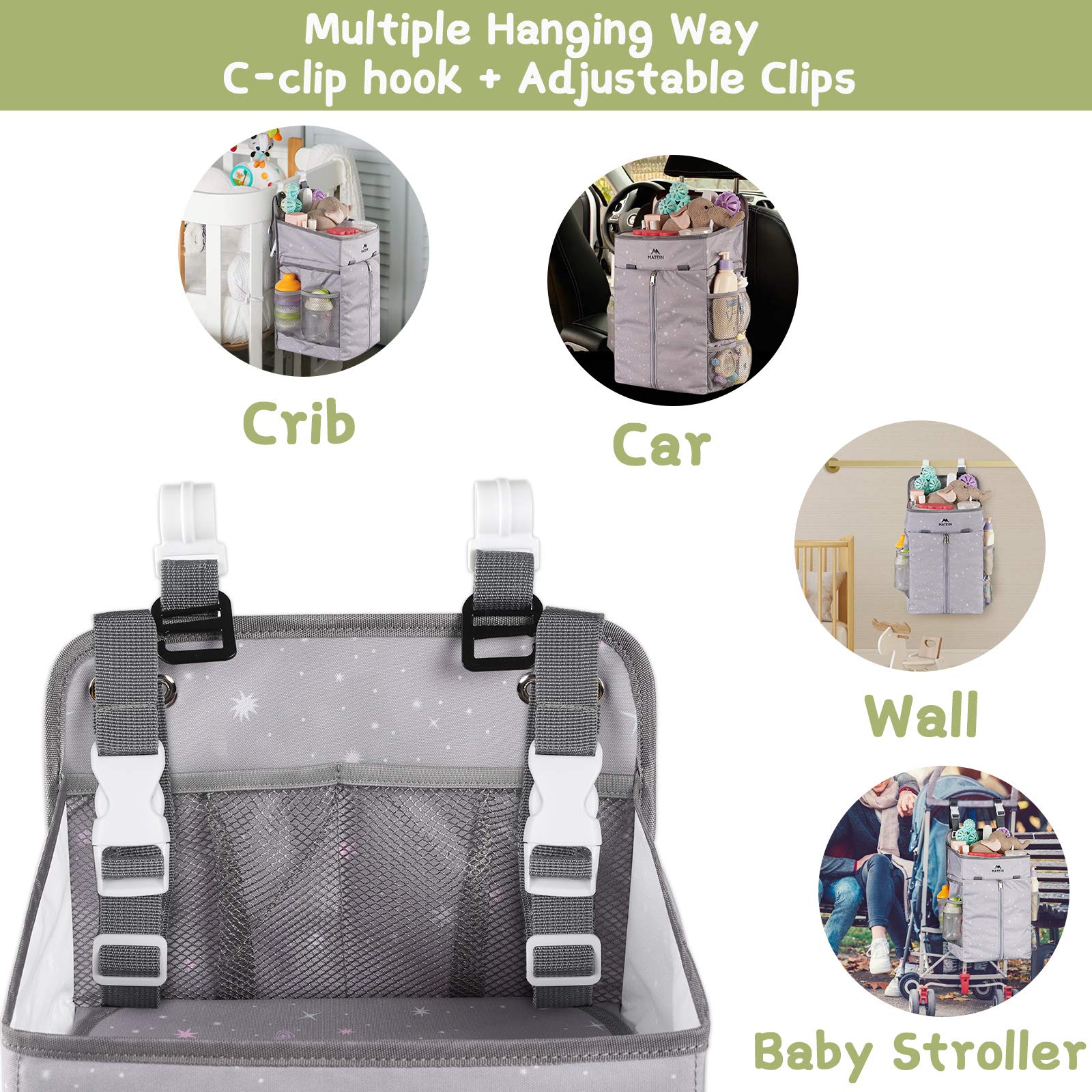 MATEIN Hanging Diaper Caddy, Portable Diaper Organizer Stacker, Nursery Storage for Changing Table, Jewelry Travel Organizer, Waterproof PU Leather Tangle Free Women Jewelry Case Holder