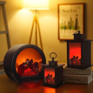 UPQRSG Fireplace Lantern, Soft Light Energy Saving Portable Electric Fireplace Light, USB Rechargeable Simulation LED Flame Light, for Home Decor Christmas Ornament