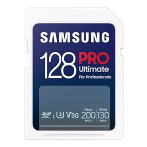 SAMSUNG PRO Ultimate Full Size 128GB SDXC Memory Card, Up to 200 MB/s, 4K UHD, UHS-I, C10, U3, V30, A2, for DSLR, Mirrorless Cameras, PCs, MB-SY128S/AM