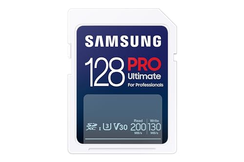 SAMSUNG PRO Ultimate Full Size 128GB SDXC Memory Card, Up to 200 MB/s, 4K UHD, UHS-I, C10, U3, V30, A2, for DSLR, Mirrorless Cameras, PCs, MB-SY128S/AM