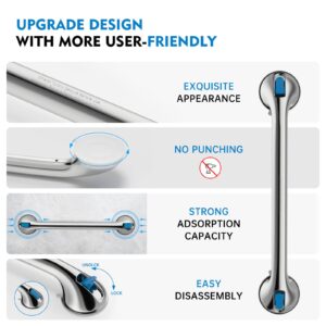 untovei 21-Inch Grab Bar for Shower 2 Pack Chrome Suction Cup Shower Grab Bar for Bathtubs & Showers Safety Bathroom Assist Handles Handicap Injury Elderly Senior Assist Handle