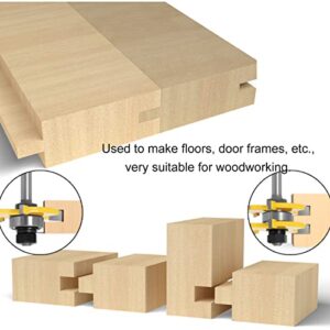 Tongue and Groove Router Bit Set, 3 Teeth Router Bit Set with 1/4" Shank, Lock Miter 45 Degree Joint Router Bits, Adjustable T Shape Wood Milling Cutter