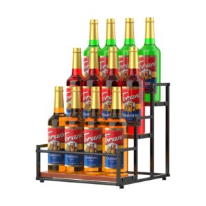 shilfid coffee syrup organizer rack, syrup bottle stand holder for coffee bar, 3-tier 12 bottles storage display shelves for syrup, liquor wine, dressing cocktail in kitchen coffee countertop