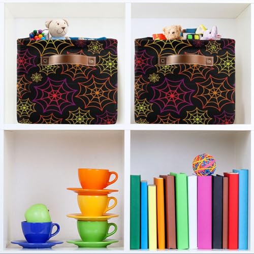 Halloween Spider Web Storage Basket Bins Decorative Toy Organizer Bins Laundry Hamper Baskets with Handles for Pet Books Clothes Makeup Nursery Closet Office,1 pcs