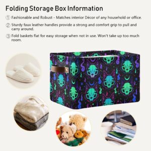 Halloween Cat Skulls Storage Basket Bins Decorative Toy Organizer Bins Laundry Hamper Baskets with Handles for Office Bedroom Clothes Bedroom Living Room,1 pcs