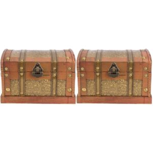 USHOBE 2pcs Box Pirate Treasure Chest Gold Trim Dining Table Decor Wood Decor Wedding Party Favor Jewelry Mini Treasure Chest Storage Box Treasure Box Decorate Slider Props Bamboo Lock