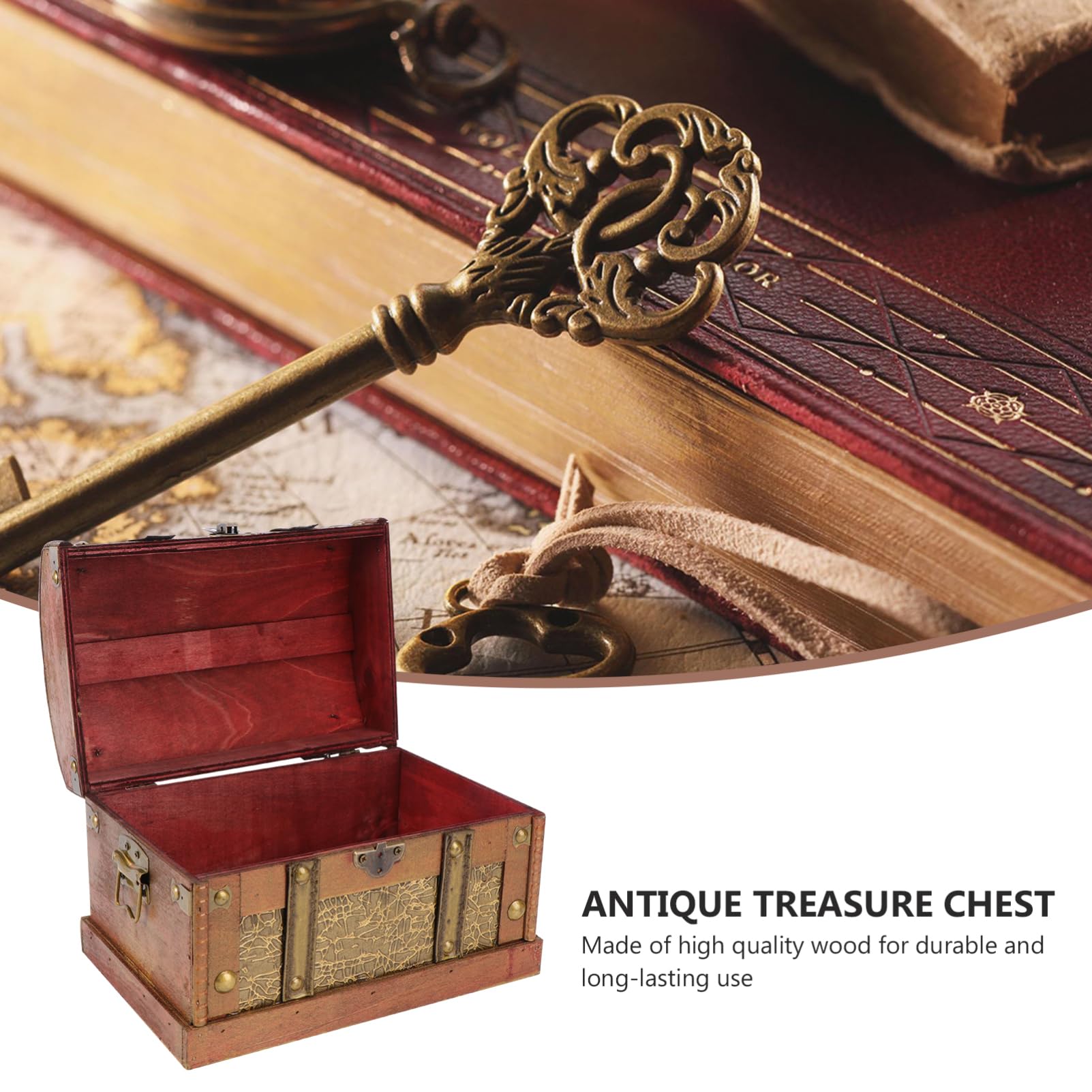 USHOBE 2pcs Box Pirate Treasure Chest Gold Trim Dining Table Decor Wood Decor Wedding Party Favor Jewelry Mini Treasure Chest Storage Box Treasure Box Decorate Slider Props Bamboo Lock