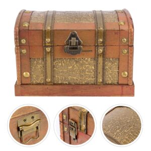 USHOBE 2pcs Box Pirate Treasure Chest Gold Trim Dining Table Decor Wood Decor Wedding Party Favor Jewelry Mini Treasure Chest Storage Box Treasure Box Decorate Slider Props Bamboo Lock