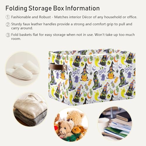 Halloween Gnome Boo Storage Basket Bins Decorative Toy Laundry Basket Organization with Handles for Home Boys Girls Office Closet Shelf Nursery Baskets,1 pcs