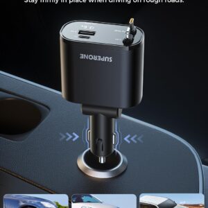 【Upgraded】 SUPERONE Retractable Car Charger 4 in 1, Fast Car Phone Charger with Cord 2.6ft, USB C and Lightning Car Charger Adapter, Compatible with iPhone 15/15 Pro Max/14/13/12/11, Galaxy, Pixel