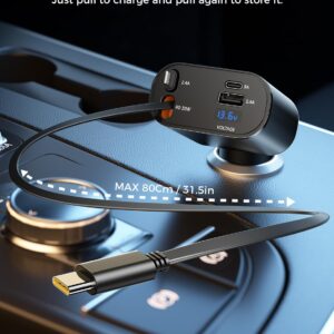 【Upgraded】 SUPERONE Retractable Car Charger 4 in 1, Fast Car Phone Charger with Cord 2.6ft, USB C and Lightning Car Charger Adapter, Compatible with iPhone 15/15 Pro Max/14/13/12/11, Galaxy, Pixel