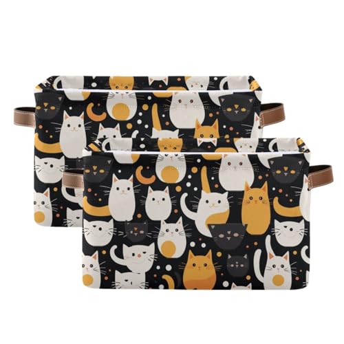 Halloween Black Cat Storage Basket Bins Decorative Toy Organizer Bins Laundry Hamper Baskets with Handles for Office Bedroom Clothes Bedroom Living Room,2 pcs